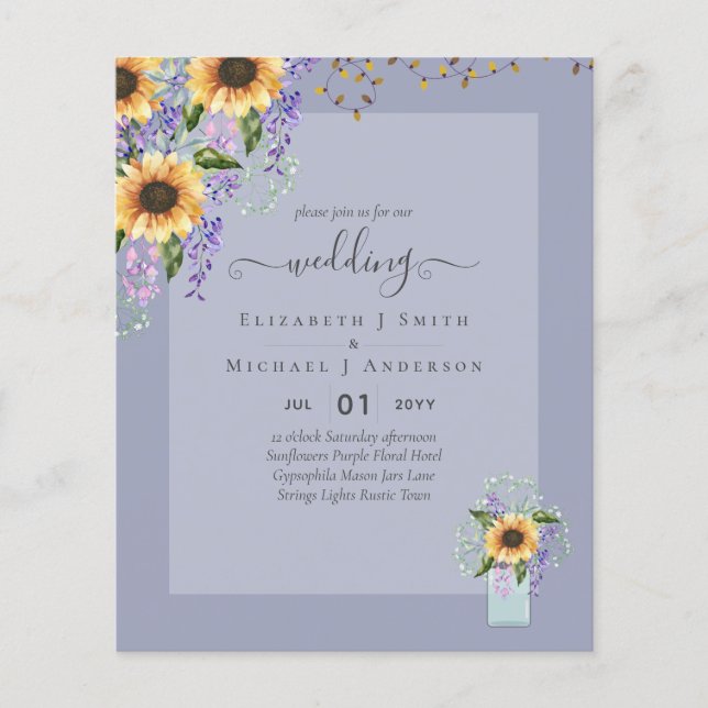 BUDGET WEDDING INVITATIONS Rustic Sunflowers CHIC Flyer (Front)