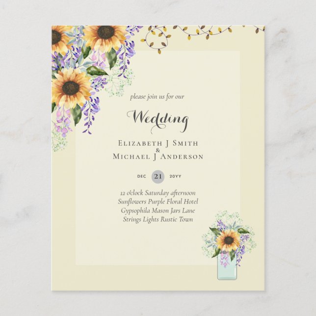 BUDGET WEDDING INVITATIONS - Rustic Sunflowers Flyer (Front)