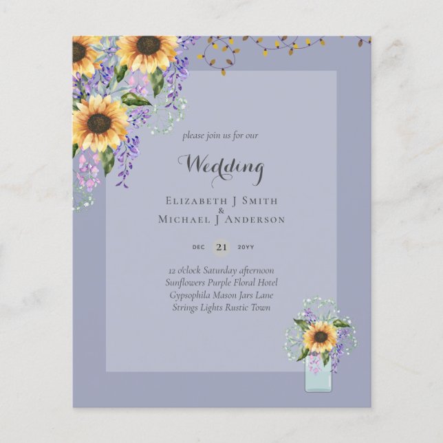 BUDGET WEDDING INVITATIONS - Rustic Sunflowers Flyer (Front)
