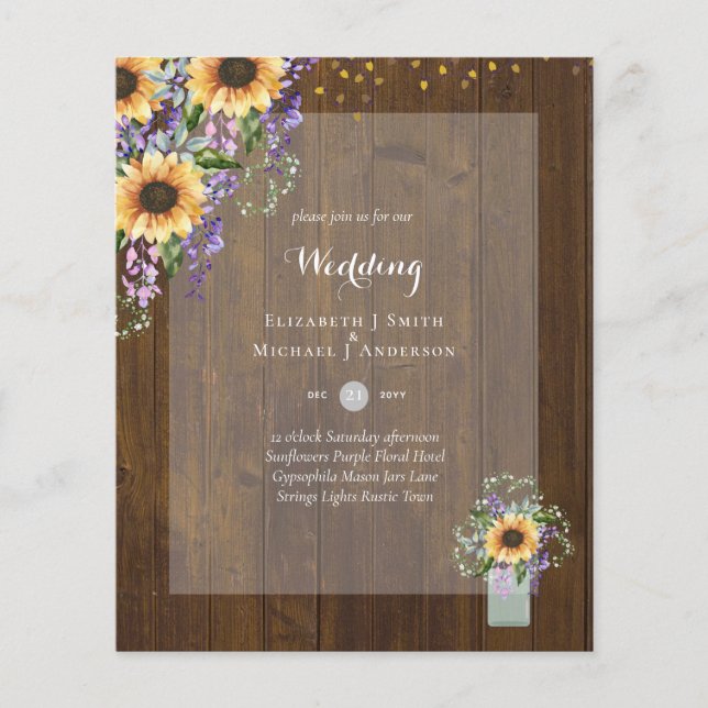 BUDGET WEDDING INVITATIONS - Rustic Sunflowers Flyer (Front)