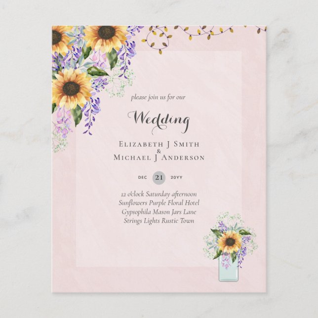 BUDGET WEDDING INVITATIONS - Rustic Sunflowers Flyer (Front)