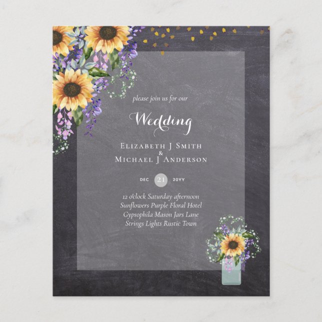 BUDGET WEDDING INVITATIONS - Rustic Sunflowers Flyer (Front)