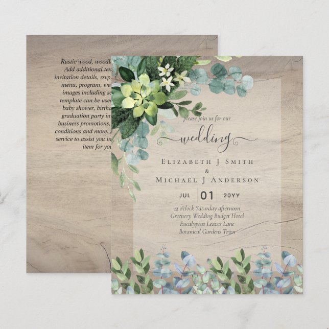 BUDGET WEDDING INVITATIONS SAVE DATES - GREENERY (Front/Back)