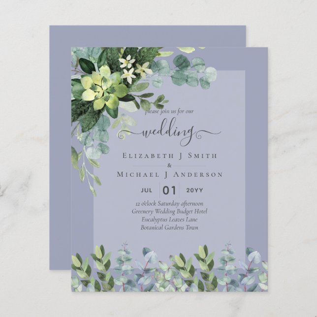 BUDGET WEDDING INVITATIONS SAVE DATES - GREENERY (Front/Back)