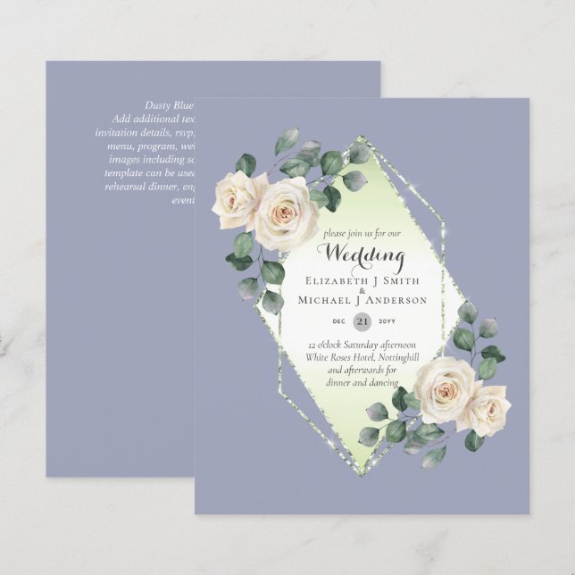 BUDGET WEDDING Invitations - White Roses (Front/Back)