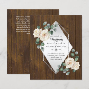 BUDGET WEDDING INVITATIONS - White Roses Silver