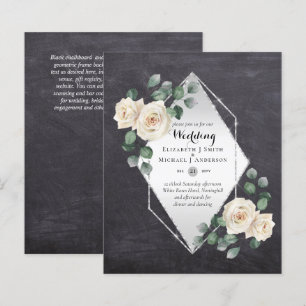 BUDGET WEDDING INVITATIONS - White Roses Silver