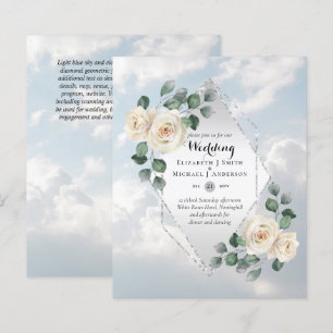 BUDGET WEDDING INVITATIONS - White Roses Silver