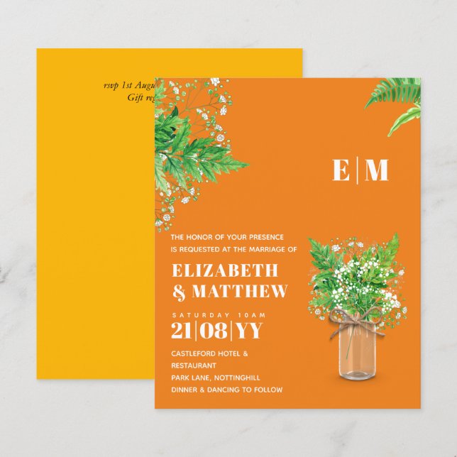 BUDGET Wedding Invite Fern Greenery Leaves (Front/Back)