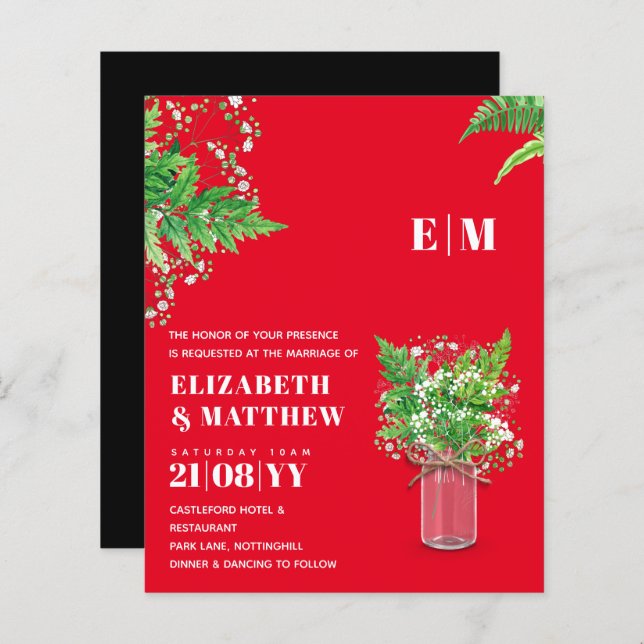 BUDGET Wedding Invite Fern Greenery Leaves (Front/Back)