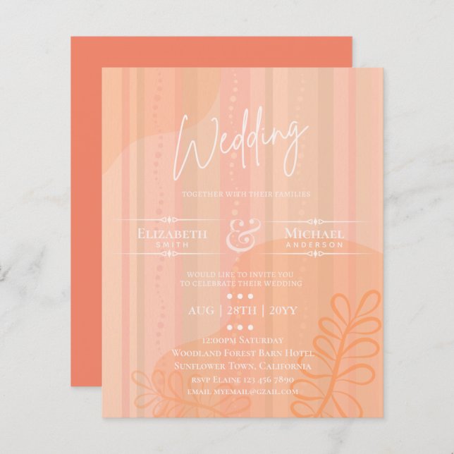 BUDGET Wedding Invite orange Peach Abstract (Front/Back)