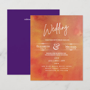 BUDGET Wedding Invite Orange Purple Wash