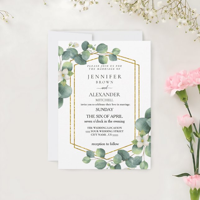 Budget Wedding Invite Rustic foliage eucalyptus (Affordable elegance: Rustic foliage wedding invites.)