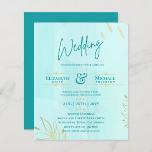 BUDGET Wedding Invite Teal Gold Abstract