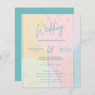 BUDGET Wedding Invite Teal Pink Gold Abstract