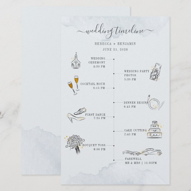 Budget Wedding Itinerary Modern Icons Program Card (Front/Back)
