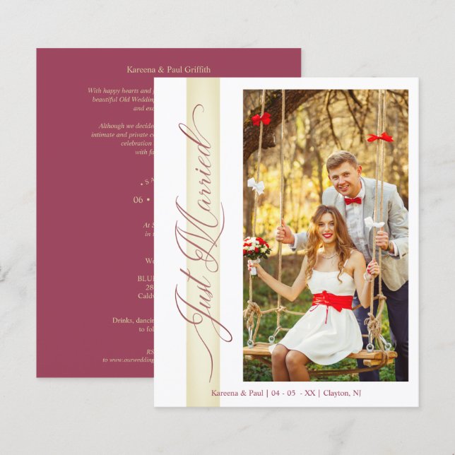 Budget Wedding Just Married Hand Letterd Photo (Front/Back)