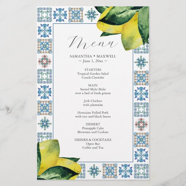 Budget Wedding Menus Italian Amalfi Tile Flyer (Front)