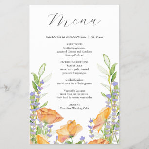 Budget Wedding Menus Watercolor Wildflower Flyer