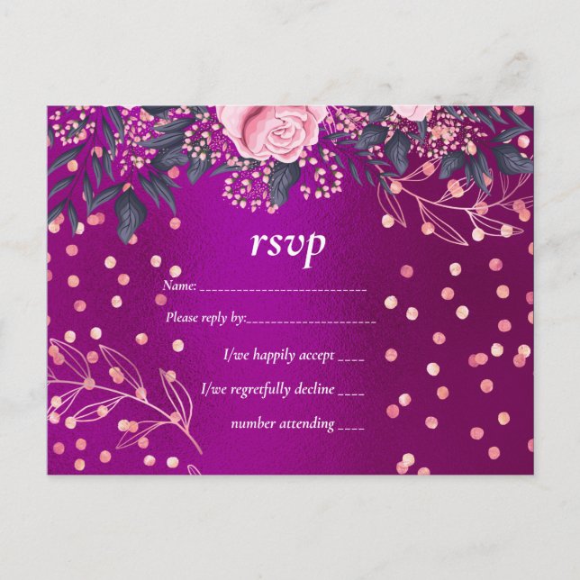 Budget Wedding Metallic Look Rosegold Pink Floral Invitation Postcard (Front)