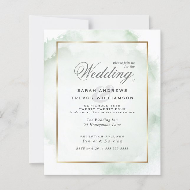 Budget Wedding Pale Green Watercolor Wash  (Front)