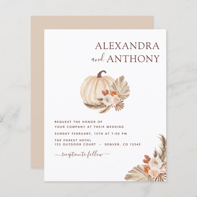 Budget Wedding Pampas Grass White Pumpkin (Front/Back)