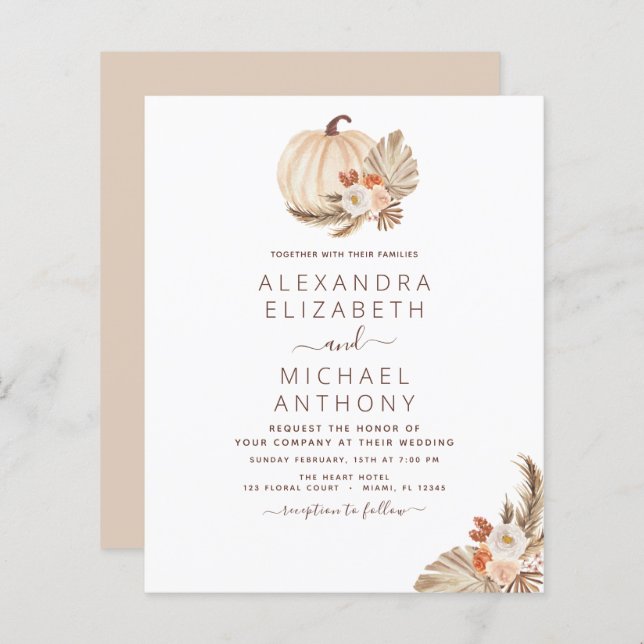 Budget Wedding Pampas Grass White Pumpkin (Front/Back)