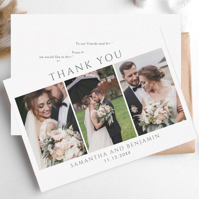 Budget Wedding Photo Collage Thank You Card (3 Photo Collage Wedding Thank You Card)