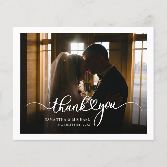 Budget Wedding Photo Hand-Lettered Thank You Card (Front)