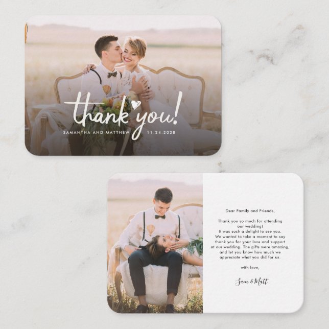 Budget Wedding Photo Hand-Lettered Thank You Card (Front/Back)
