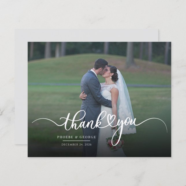 Budget Wedding Photo Hand-Lettered Thank You Card (Front/Back)