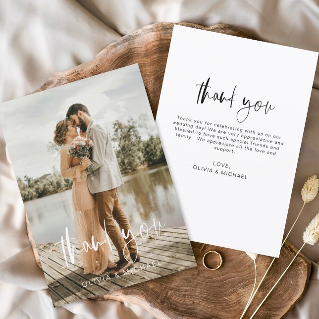 Budget Wedding Photo Minimalist Thank You Card (Creator Uploaded)