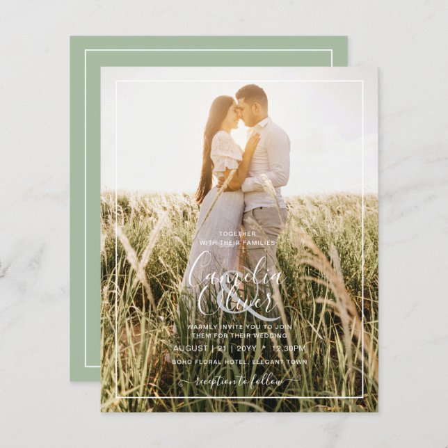 BUDGET Wedding PHOTO OVERLAY Sage Monochrome       (Front/Back)
