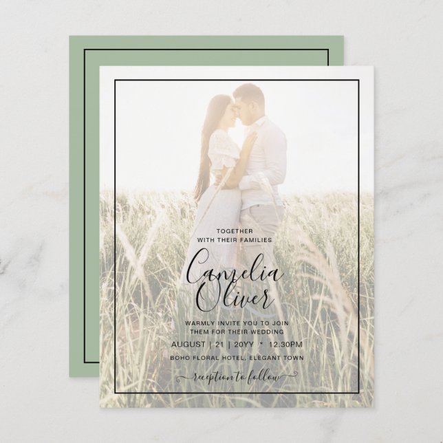 BUDGET Wedding PHOTO OVERLAY Sage Monochrome       (Front/Back)