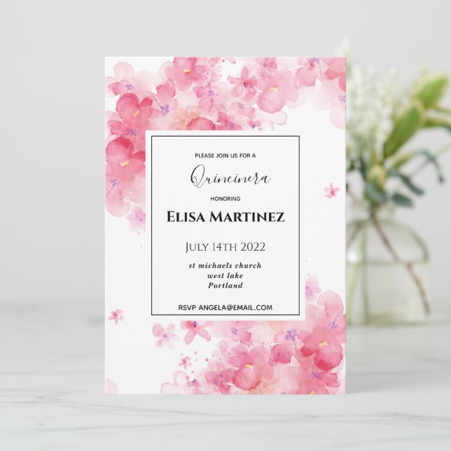 budget wedding pink floral romantic quinceanera sa save the date (Standing Front)