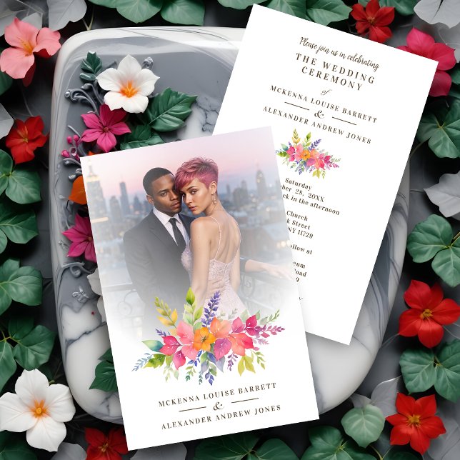Budget Wedding Pink Flowers & Branches Bouquet (Inexpensive Wedding Colorful Flowers & Foliage Garland Photo Invitations Cards with Envelope. )