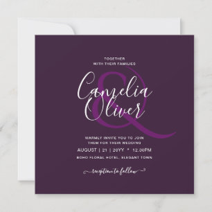 BUDGET Wedding PLUM PURPLE Monochrome Simple Invitation
