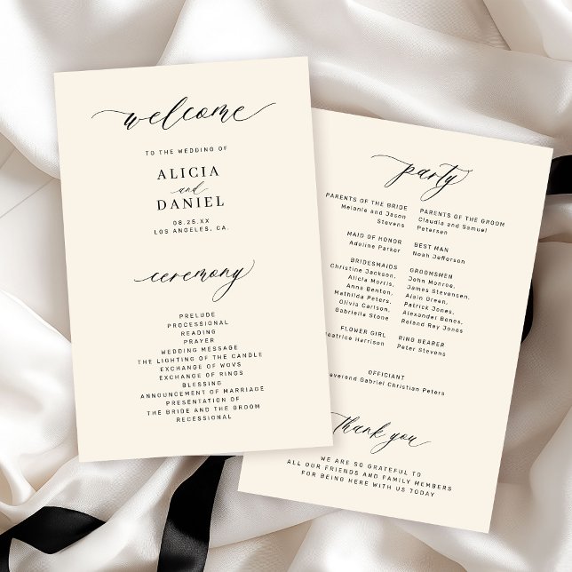 Budget wedding program black ivory elegant flyer (Creator Uploaded)