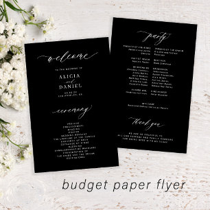 Budget wedding program black white elegant flyer