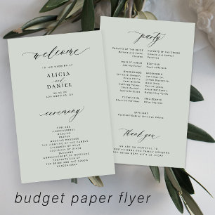 Budget wedding program sage green elegant flyer