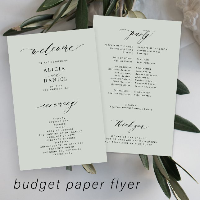 Budget wedding program sage green elegant flyer (Creator Uploaded)