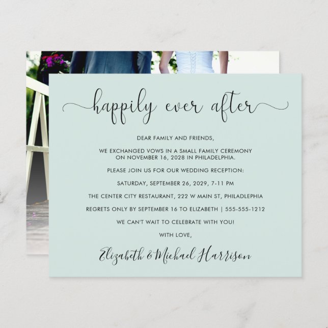 Budget Wedding Reception Photo Mint Invitation (Front/Back)