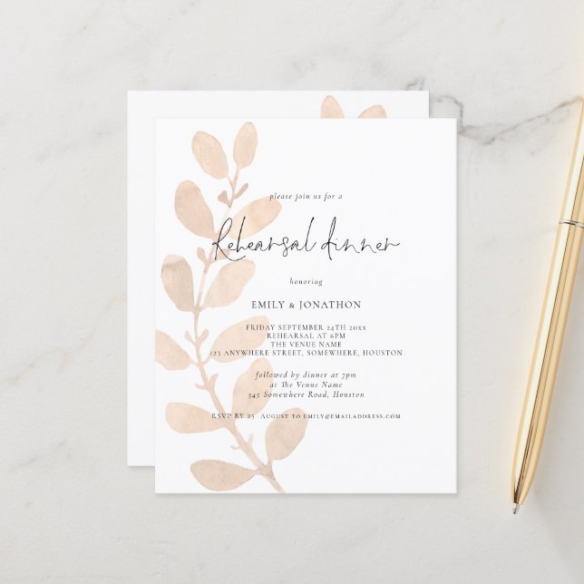 Budget Wedding Rehearsal Dinner Foliage Invitation (Front/Back In Situ)
