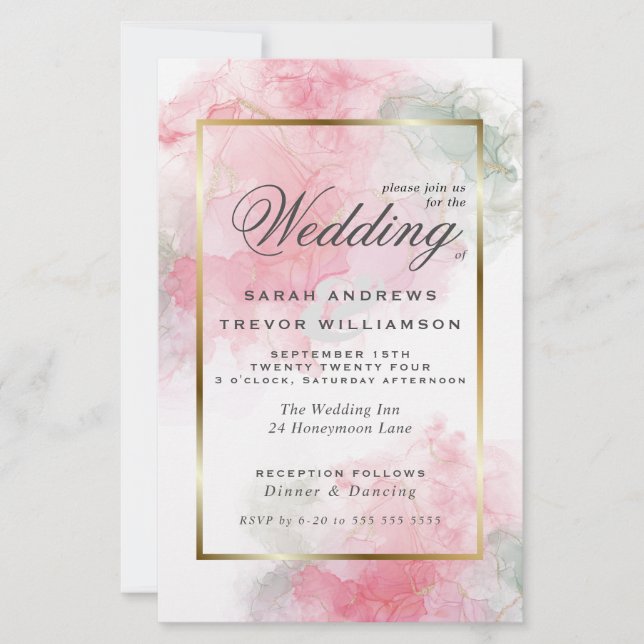 Budget Wedding Rose Pink Sage Abstract (Front)