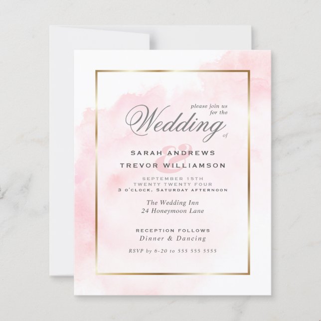 Budget Wedding Rose Pink Watercolor Wash  (Front)