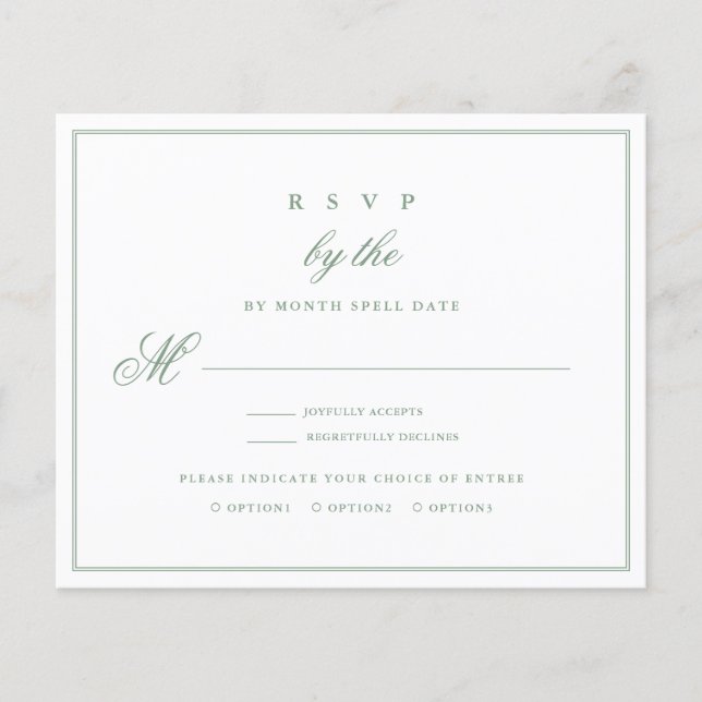 Budget Wedding RSVP Basil Green  (Front)
