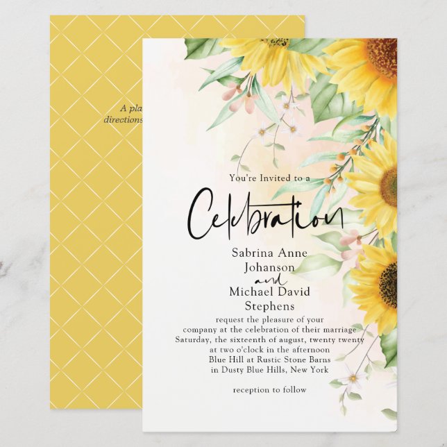 Budget Wedding Rustic Golden Yellow Sunflower (Front/Back)