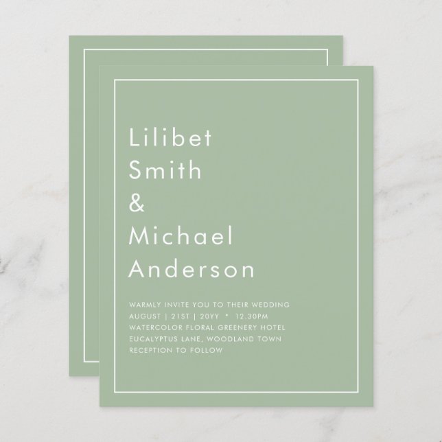 BUDGET Wedding Sage Apple Green Monochrome Text  (Front/Back)