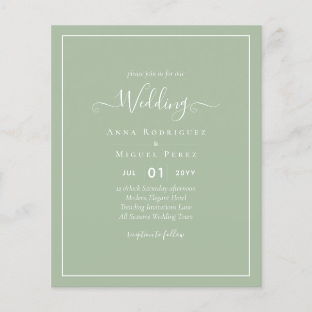BUDGET Wedding Sage Apple Green Monochrome Text  Flyer (Front)
