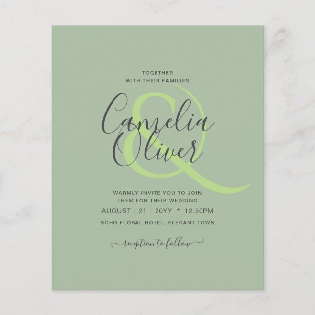 BUDGET Wedding Sage Apple Green Monochrome Text  Flyer (Front)